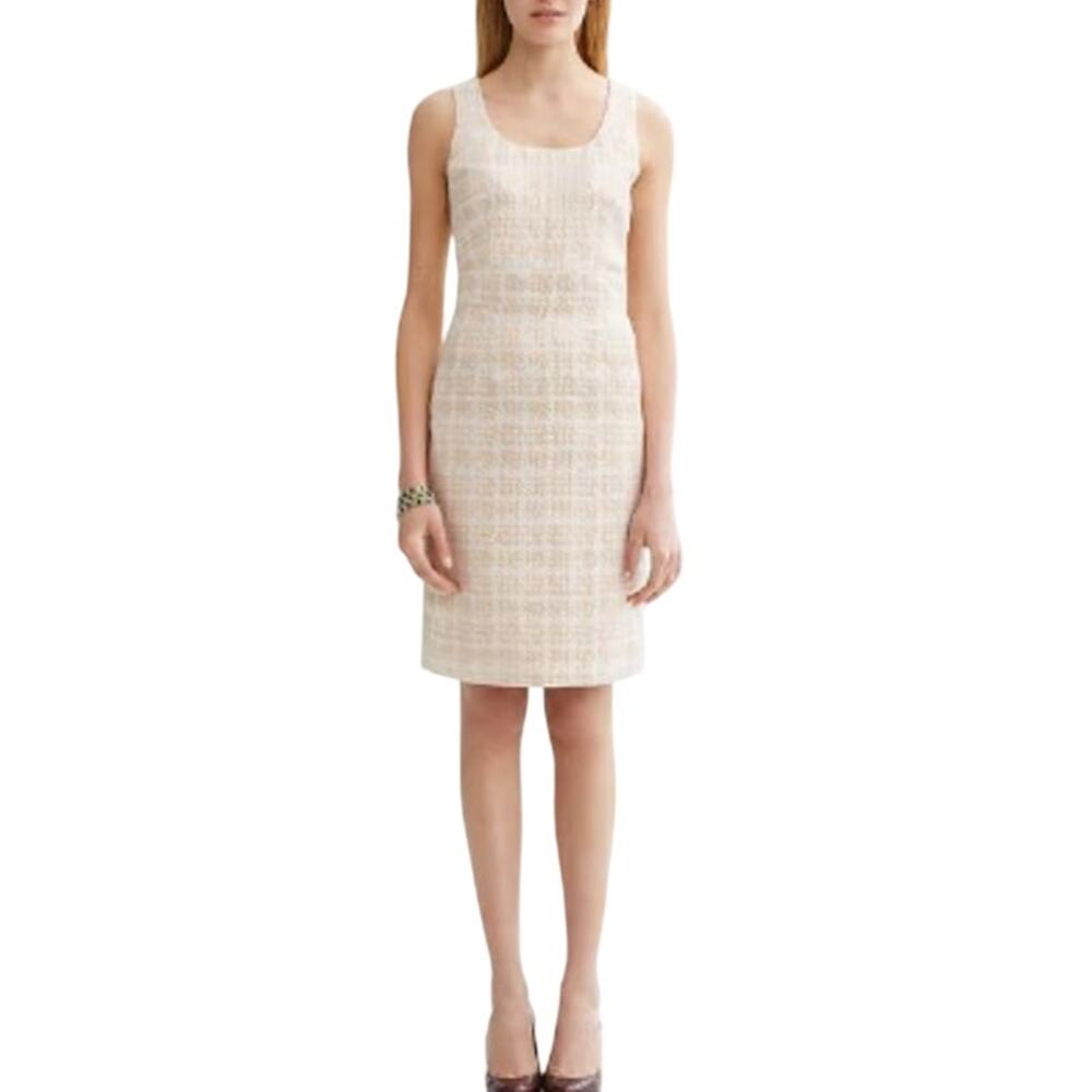 Banana Republic Gold/Ivory Metallic Houndstooth Sheath Dress Size 6